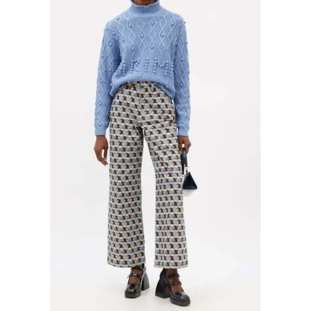 Shrimps London Floral Wide Leg Pants Blue Black Barrel High Rise Printed Art 16